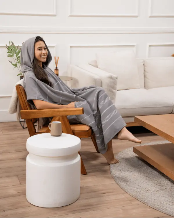 Alternative view of Classic Stripe Hooded Poncho - Grey | Sand Cloud