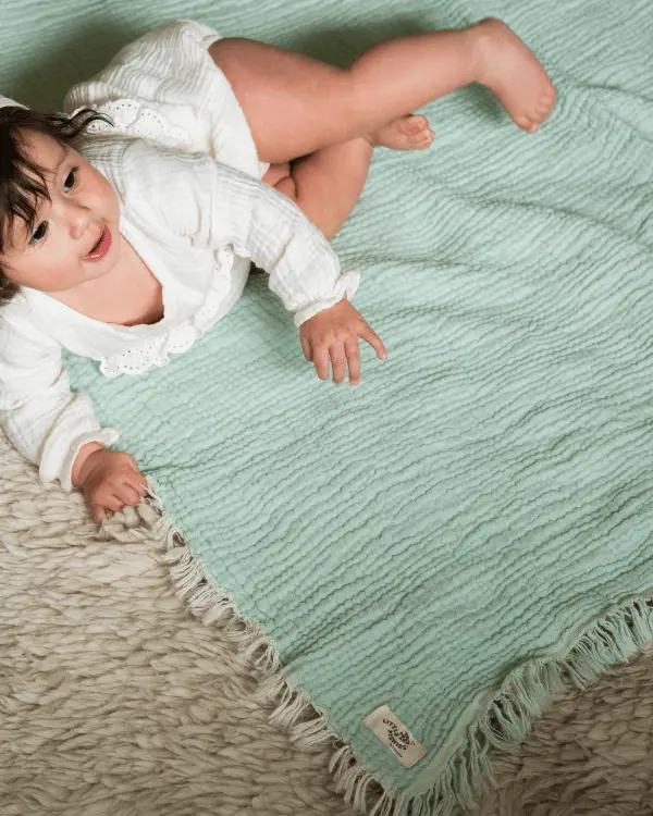 Little Fishies Gauze Receiving Blanket - Seafoam | Sand Cloud - Image 4