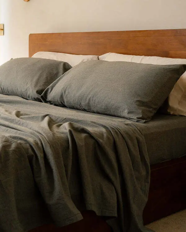 Classic Micro Twill Solid Melange Pillowcase Set Moss | Sand Cloud