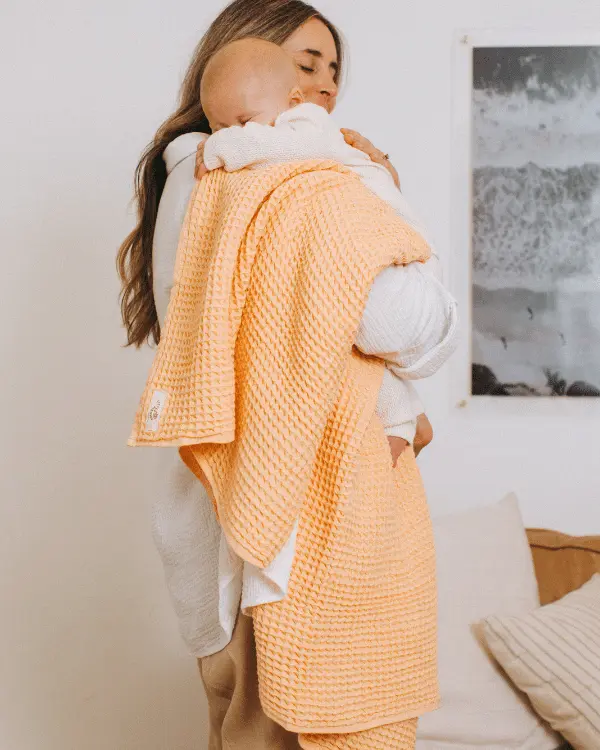 Little Fishies Waffle Blanket - Peach Fuzz | Sand Cloud - Image 3