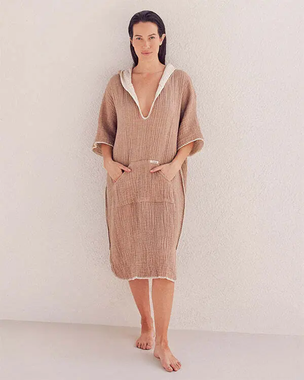 Falta Gauze Hooded Poncho - Warm Taupe | Sand Cloud