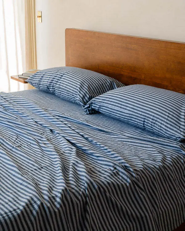 Classic Micro Twill Stripe Melange Pillowcase Set Indigo | Sand Cloud