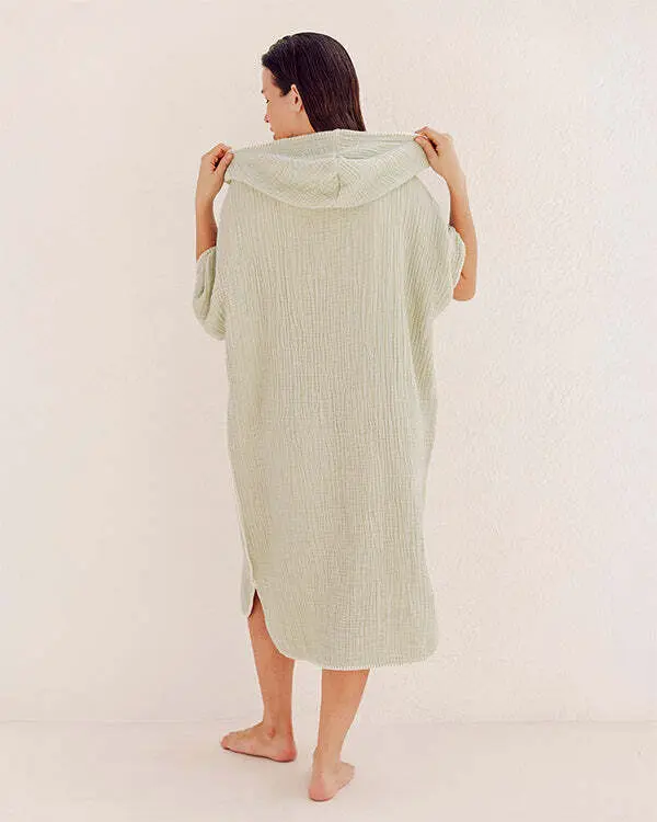 Falta Gauze Hooded Poncho - Sage | Sand Cloud - Image 3