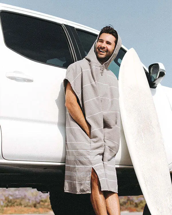 Classic Stripe Hooded Poncho - Grey | Sand Cloud