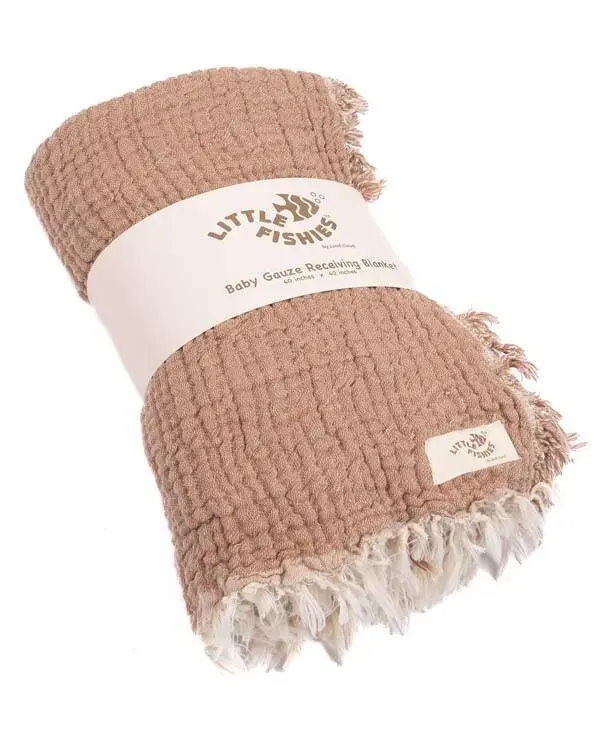 Little Fishies Gauze Receiving Blanket - Warm Taupe | Sand Cloud