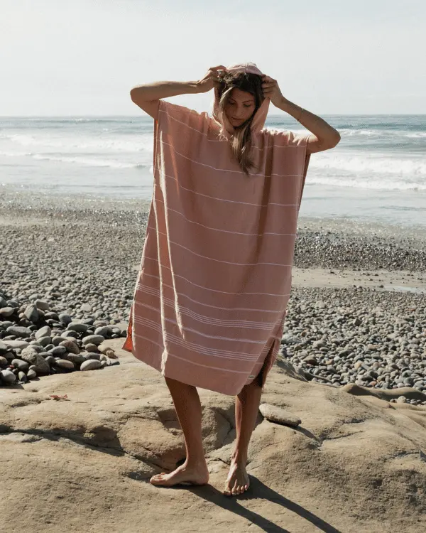 Alternative view of Classic Stripe Hooded Poncho - Misty Rose | Sand Cloud