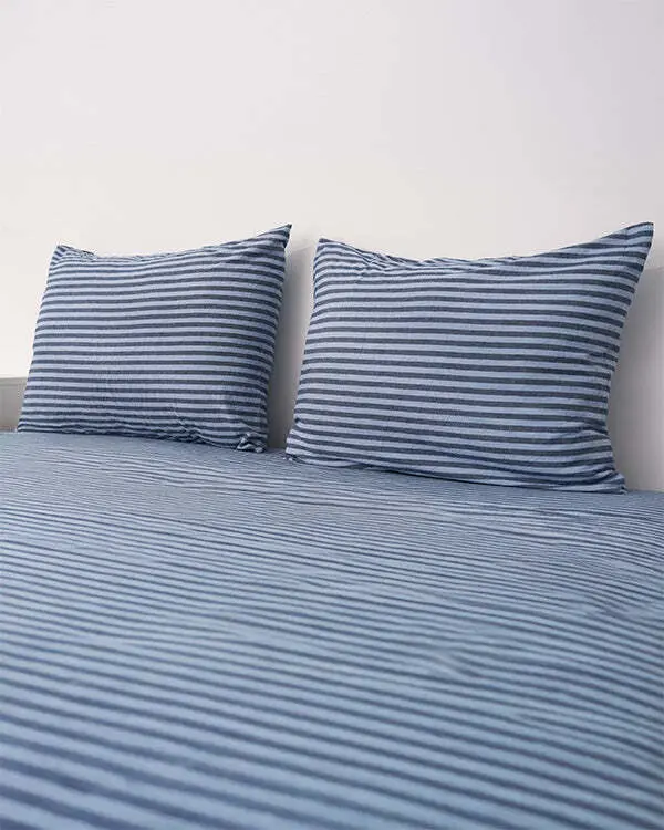 Alternative view of Classic Micro Twill Stripe Melange Pillowcase Set Indigo | Sand Cloud