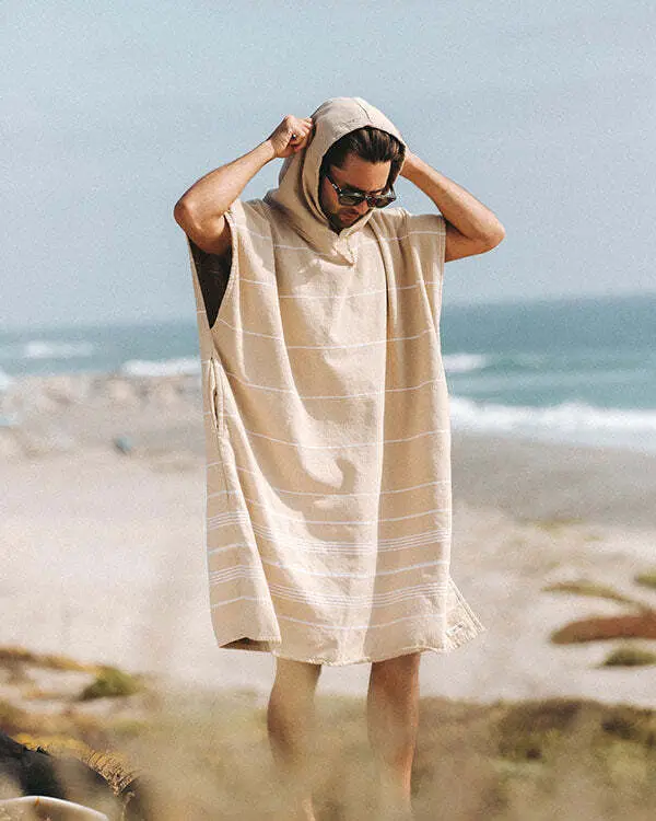 Classic Stripe Hooded Poncho Sand | Sand Cloud