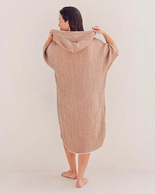 Falta Gauze Hooded Poncho - Warm Taupe | Sand Cloud - Image 4