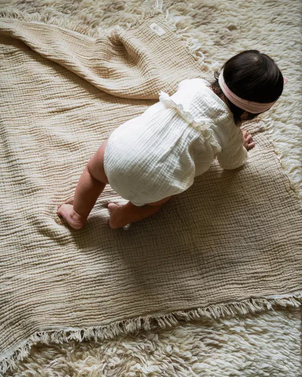 Alternative view of Little Fishies Gauze Receiving Blanket - Beige | Sand Cloud