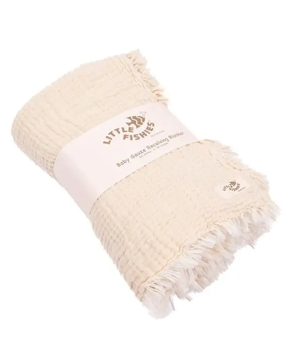 Little Fishies Gauze Receiving Blanket - Natural | Sand Cloud