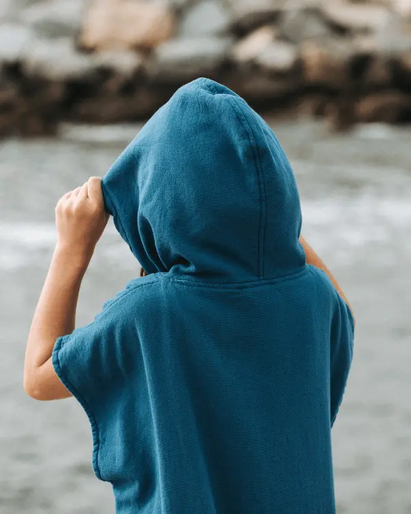 Alternative view of Terra Hooded Poncho Youth - Teal Blue | Sand Cloud