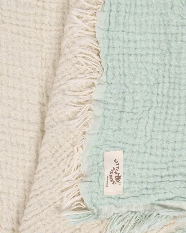 Little Fishies Gauze Receiving Blanket - Seafoam | Sand Cloud - Image 5