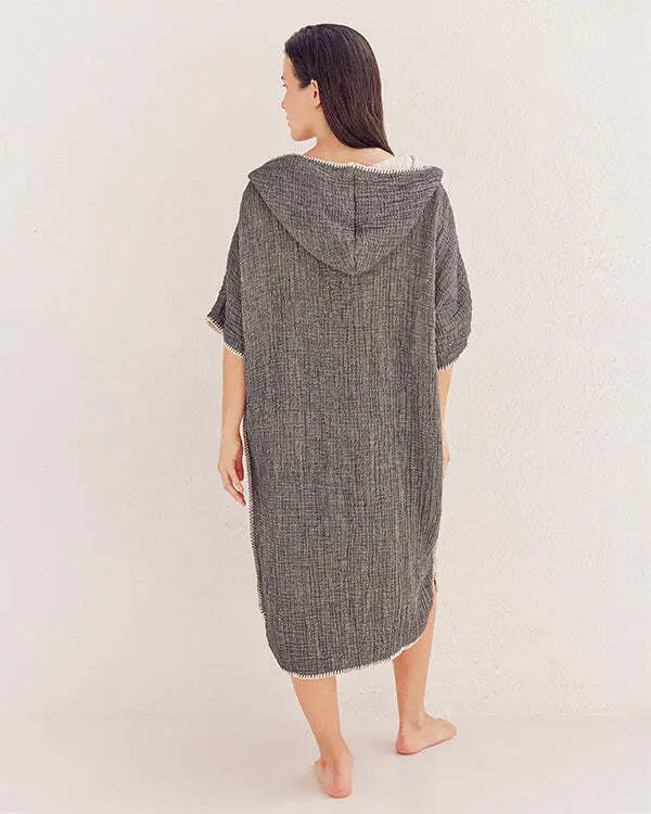 Falta Gauze Hooded Poncho - Black | Sand Cloud - Image 4